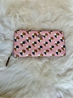Coach Pink Multi-Heart Zip Around Wallet